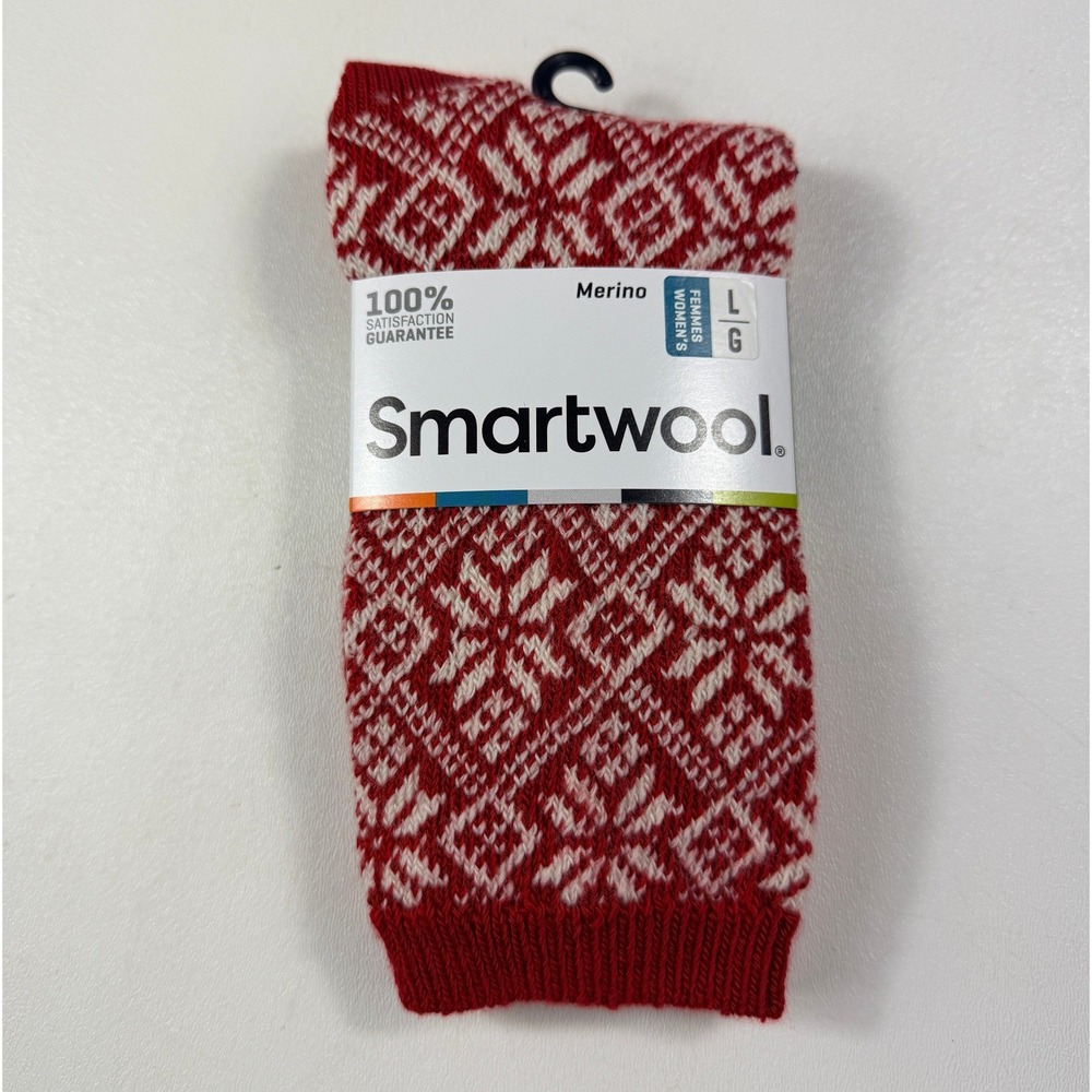 Smartwool Traditional Snowflake Crew Socks Womens L Crimson Red Merino New